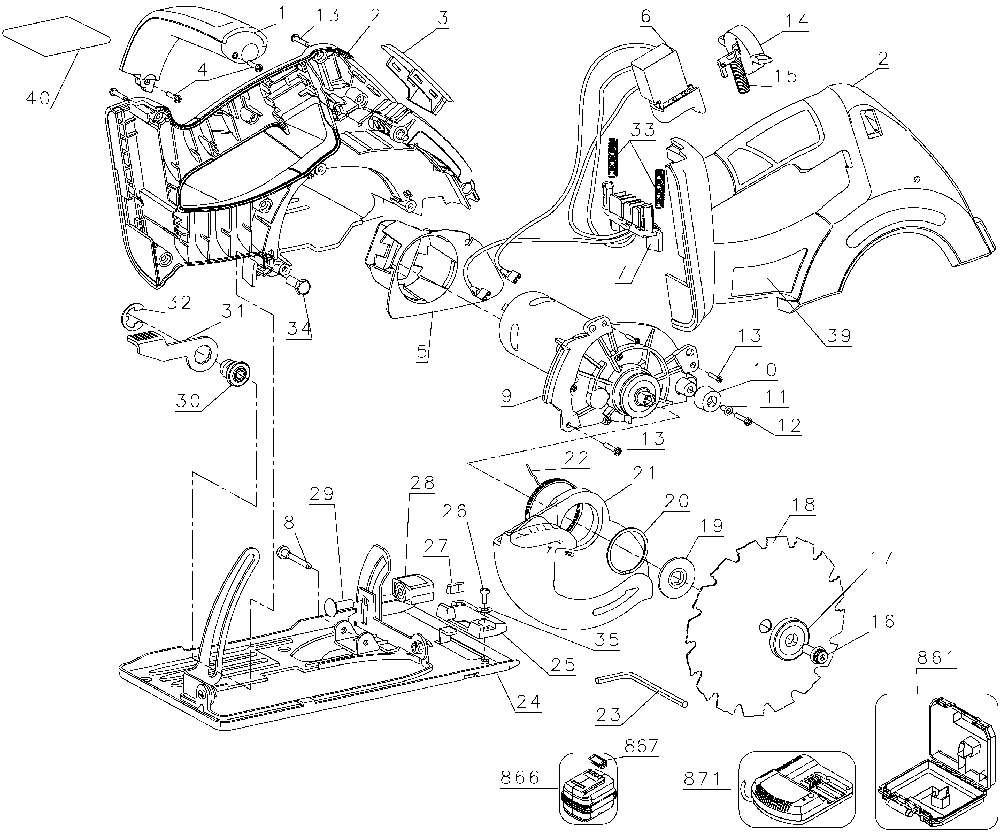 Exploded Diagram A Diagram and Parts List for SP1800CS Type 1 Black and Decker Circular Saw